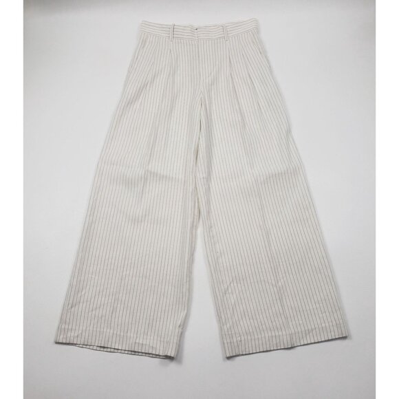 Madewell Superwide-Leg Trouser in Pinstripe Linen Blend Womens 4 Ivory Black - Picture 5 of 16